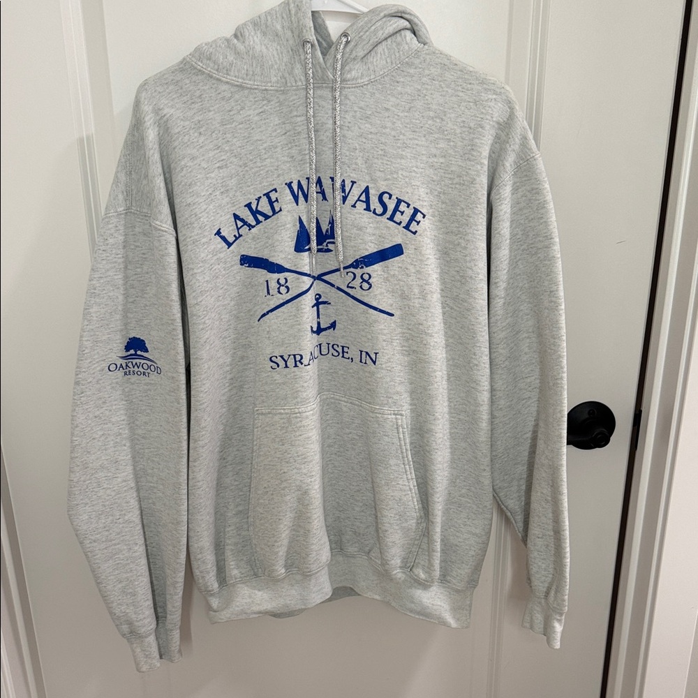 Port and Company Gray Hoodie with Blue Graphic